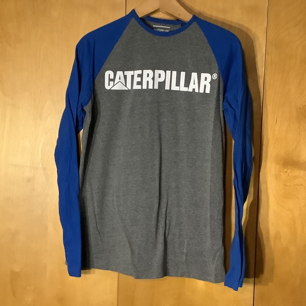 Caterpillar gray and royal blue long sleeved T-shirt, size small